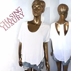 Express White Cut Out Back loose drape Tshirt top