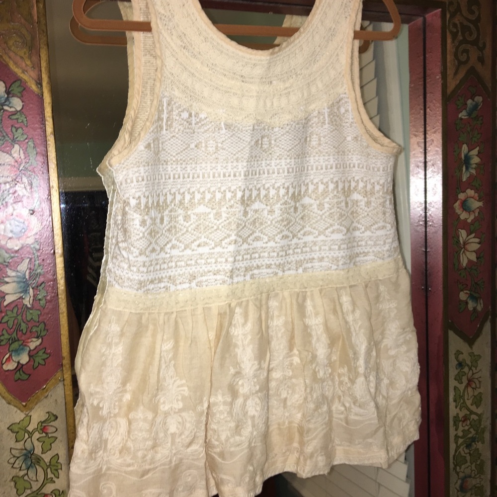 Crotched tank, ivory & lace