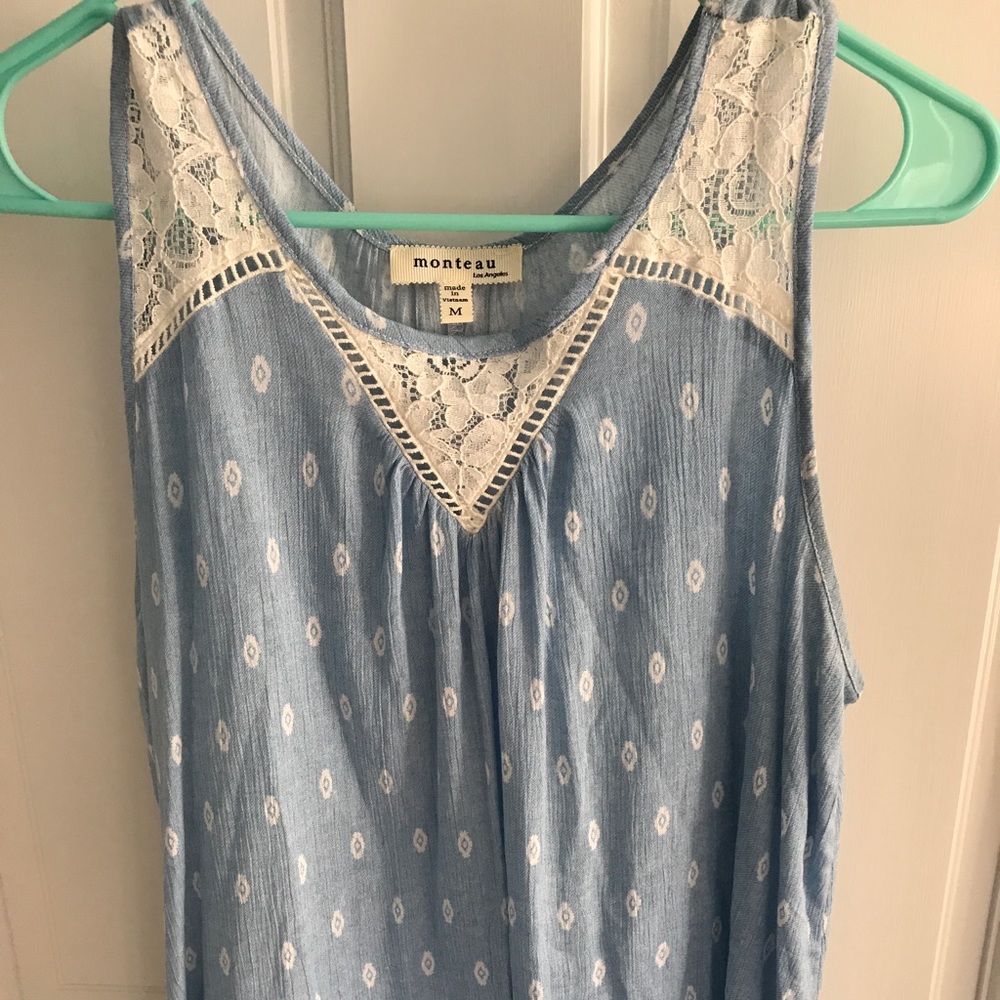 Baby blue southern style top with some lace