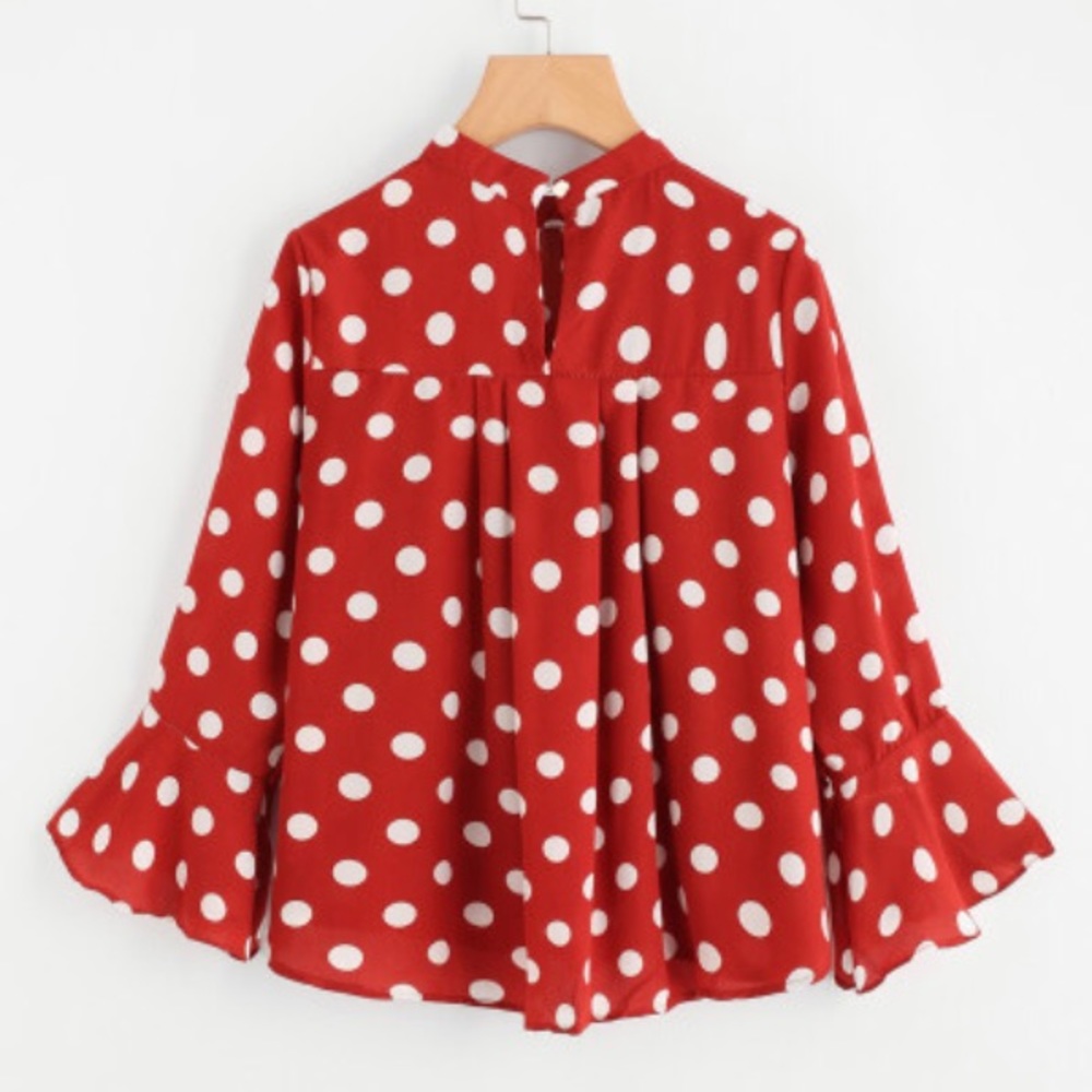 JUST IN! Ruffle sleeve polka dot pleated blouse - Picture 4 of 5