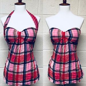 Strapless Self Tie Flannel Shirt