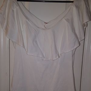 Cream Ruffle top off shoulder shirt