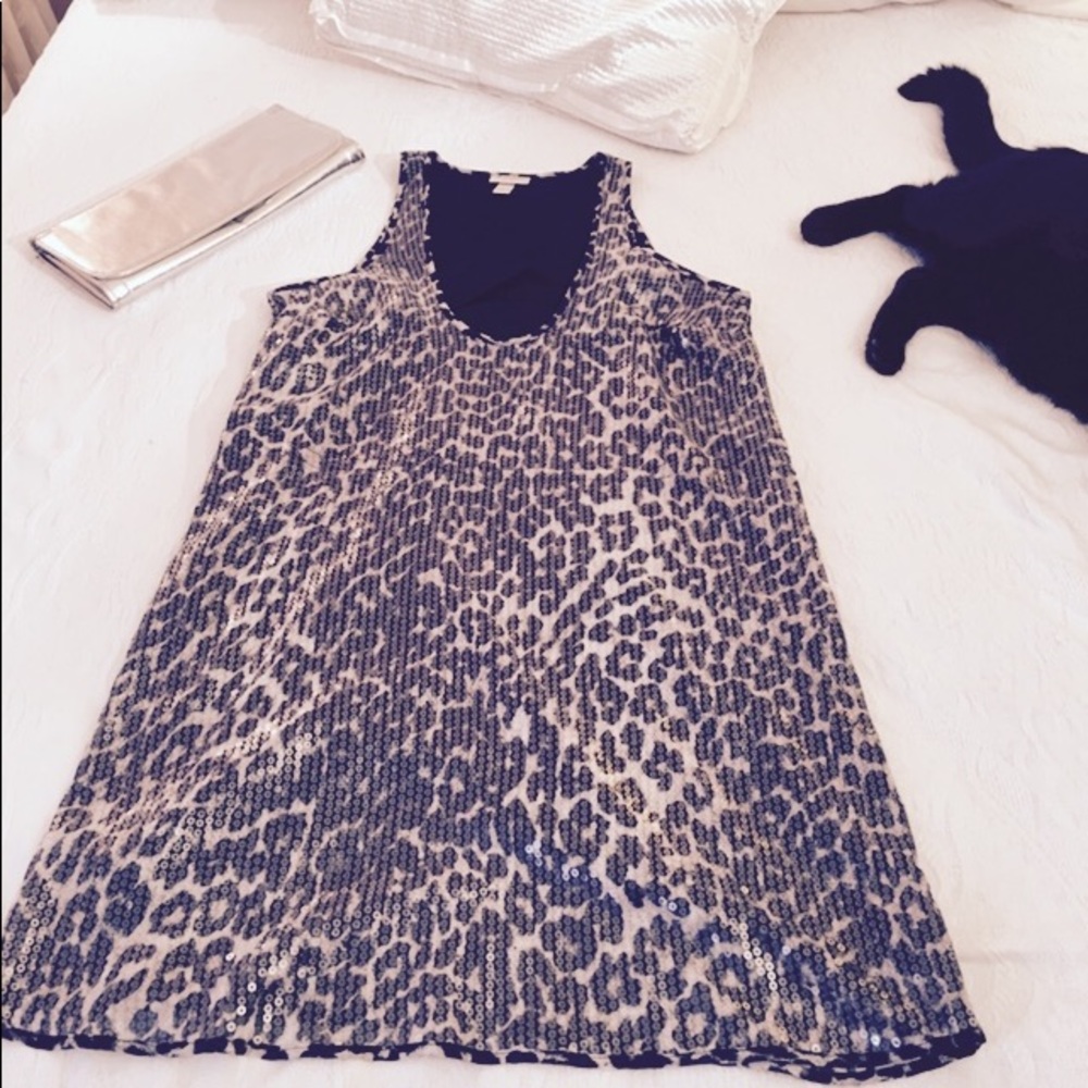 Cocktail dress sequined black & grey tiger print