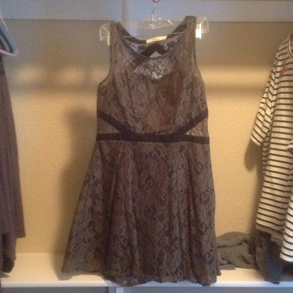 Army green and black lace dress with open back