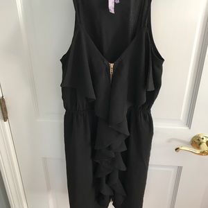 Black ruffled zip front dress