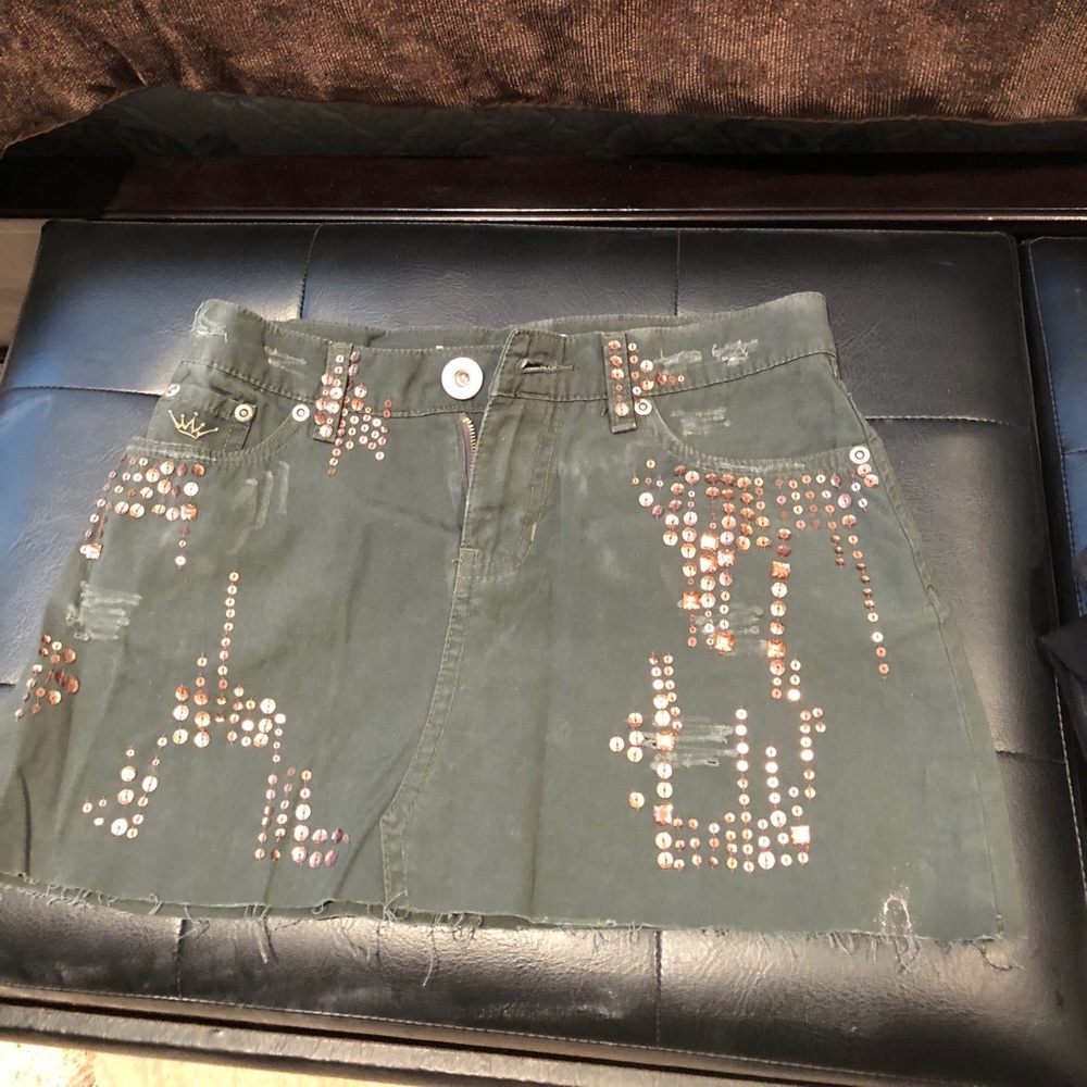 Green Rhinestone Jean Skirt