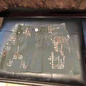 Green Rhinestone Jean Skirt