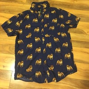 Dark blue, pug button up shirt
