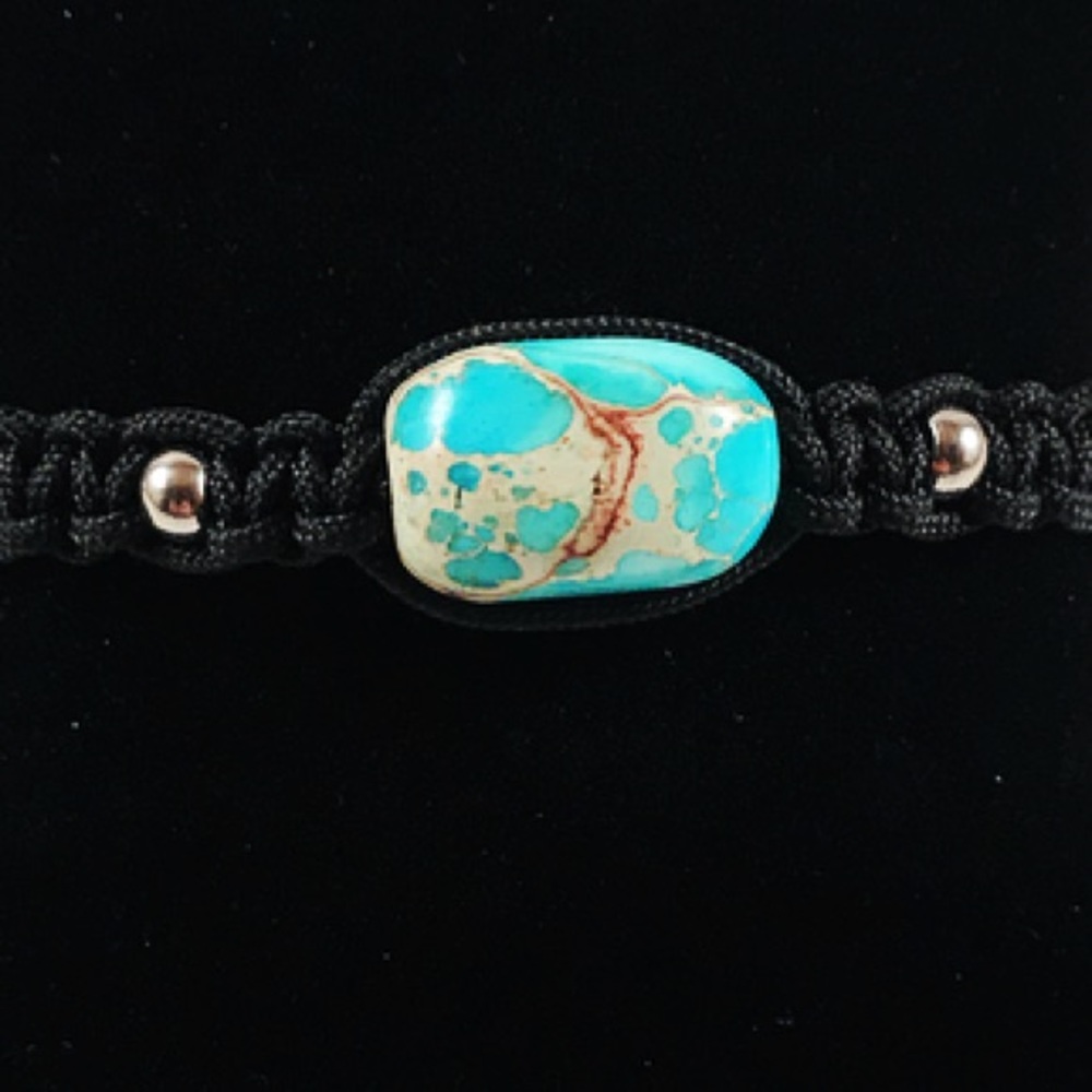 Genuine sea jasper adjustable macrame bracelet - Picture 5 of 8