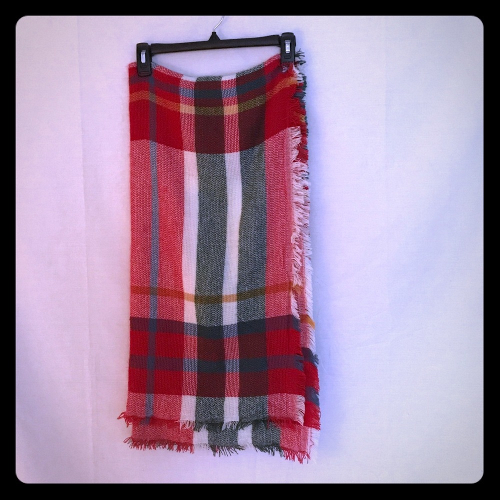 Red, Green, and Gold Plaid Scarf