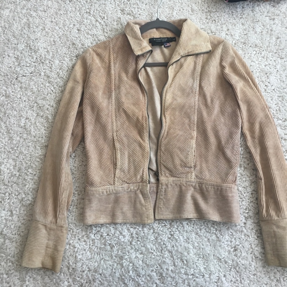 Brown corduroy jacket with pockets and zipper
