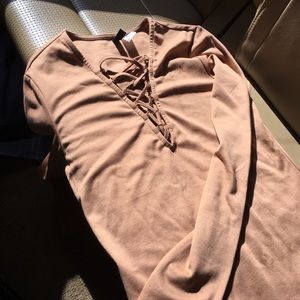 H&M Asymmetrical Tan Lace Up Dress