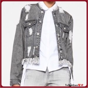 🖤 Vintage Black Distressed Denim Jacket