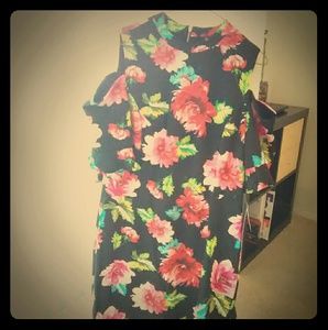 XOXO cold shoulder printed ruffle sleeve dress