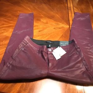 WHBM Wine “Faux Leather” Skinny Jeans