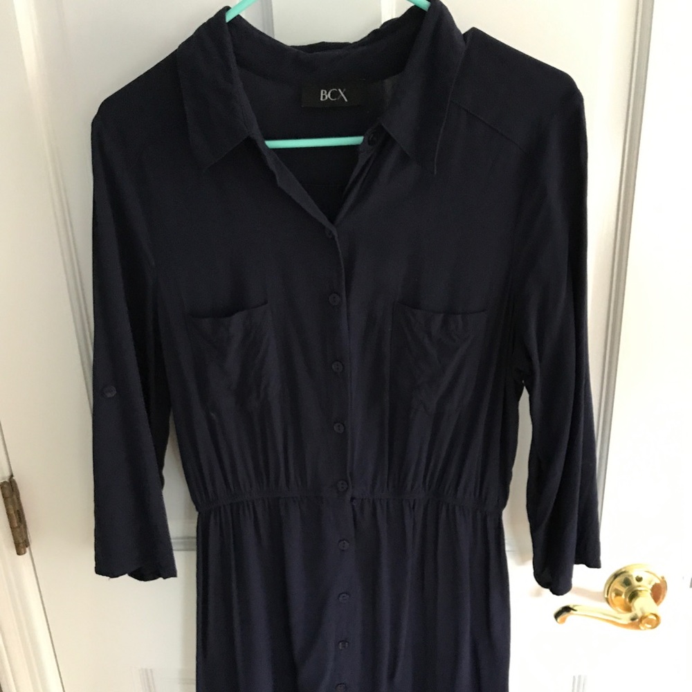 BCX button front navy dress 1/4 sleeve