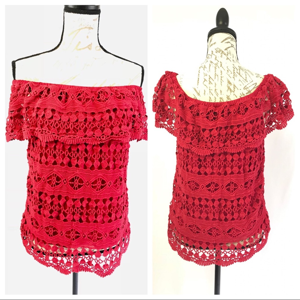 Fever Bight Red Off-Shoulder Shirt Embroidered