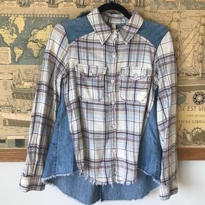 Free People denim and flannel button down top