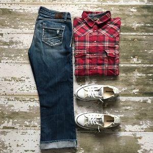 BKE Distressed Starlite Stretch Capri Jeans