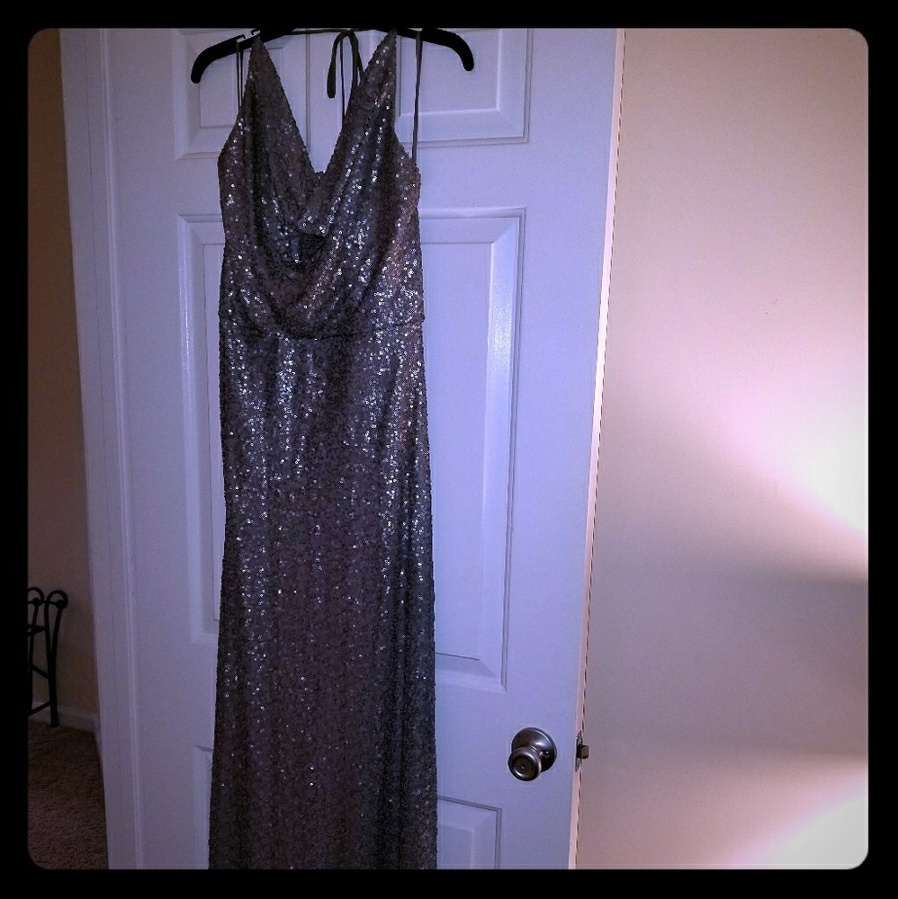 Amsale Silver Sequin Dress