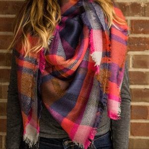 Plaid Cozy Fringe Blanket Scarf