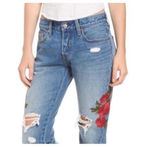 Levi’s 501 Cropped Taper Floral Embroidered Jeans