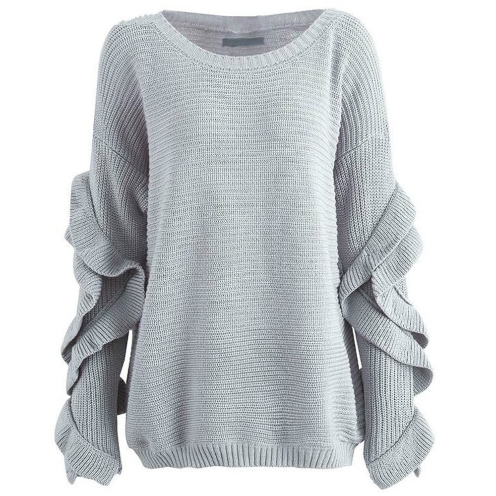 ๐ฅ LAST ONE Cozy Knit Ruffled Sleeve Sweater Grey - Picture 5 of 7