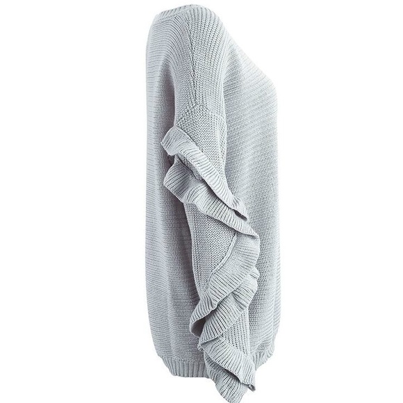 💥 LAST ONE Cozy Knit Ruffled Sleeve Sweater Grey - Picture 6 of 7