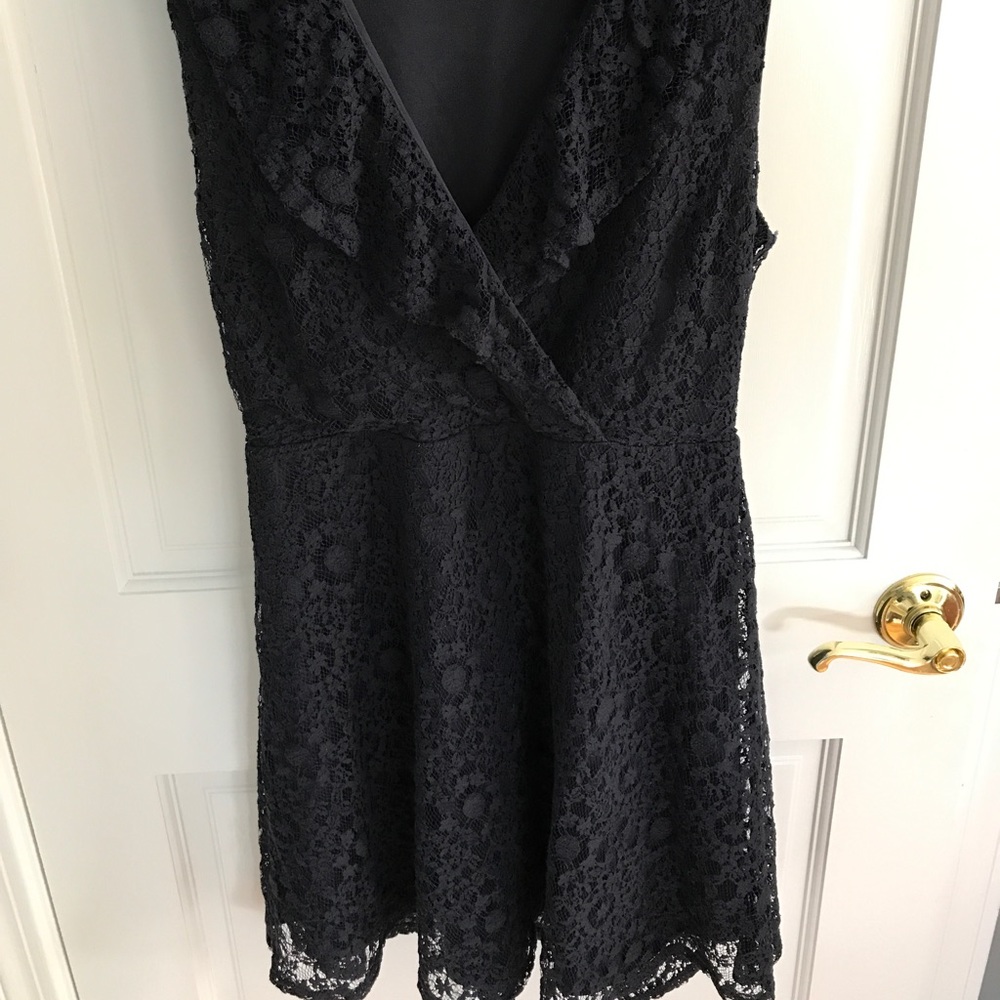 Navy blue lace v neck dress