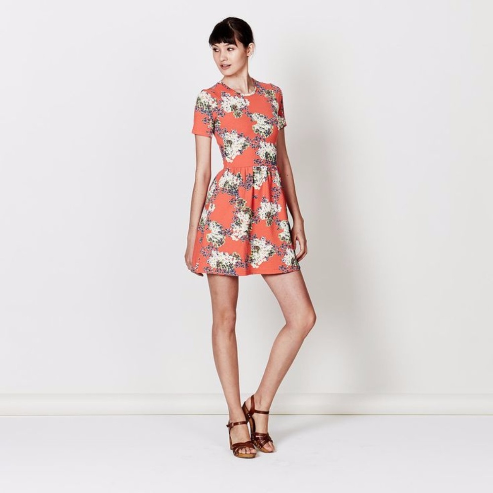 Orange Floral Textured Dress NEVER WORN