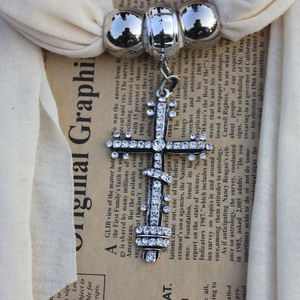 Crystal Cross / Crucifix White Scarf Pendant