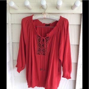 Multiples red peasant blouse