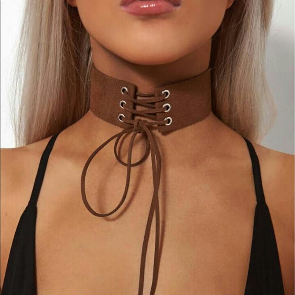Kim Kardashian Inspired Brown Wide Lace up Choker