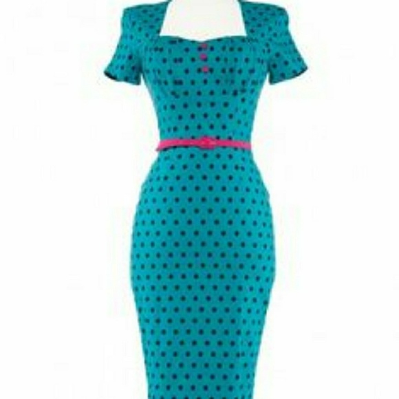 Pinup Couture Dresses & Skirts - Charlotte wiggle dress in jade with polka dots
