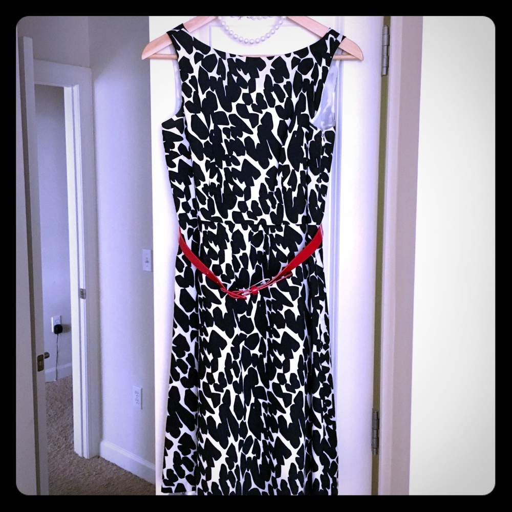 Ann Taylor, black and white dress with red belt
