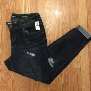 Distressed cuffed dark wash jeans NWT