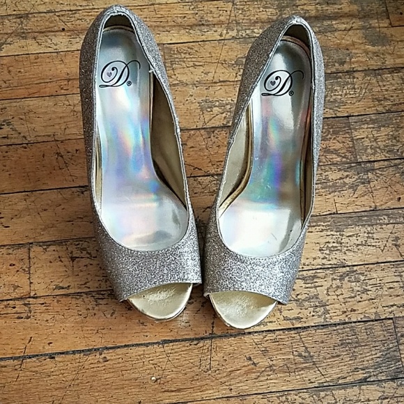 Glitter gold heel peeptoe platform pumps - Picture 2 of 7