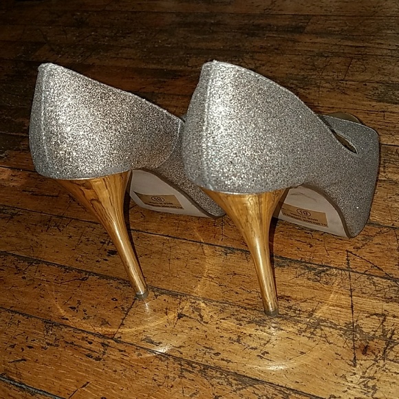 Glitter gold heel peeptoe platform pumps - Picture 3 of 7