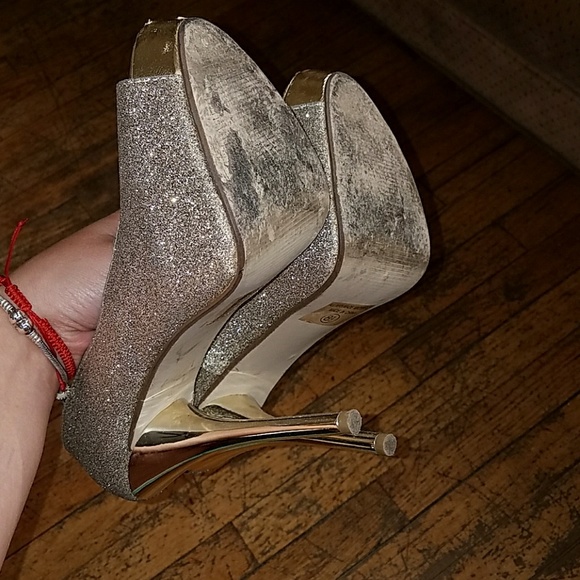 Glitter gold heel peeptoe platform pumps - Picture 4 of 7