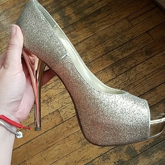 Glitter gold heel peeptoe platform pumps - Picture 6 of 7