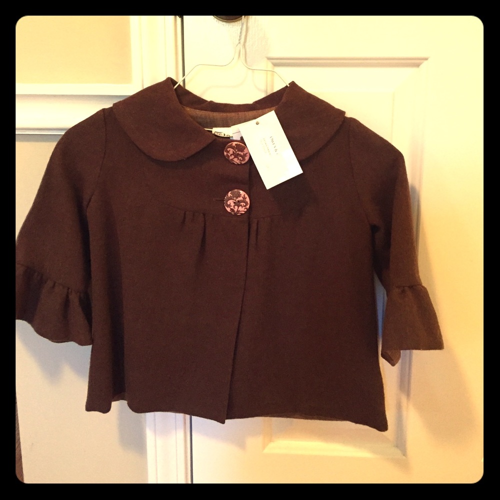 NWT chocolate brown lined girls boutique cape jacket