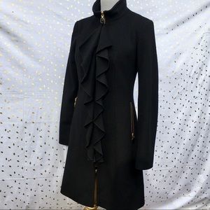 T Tahari Kendra Black Coat with Ruffles
