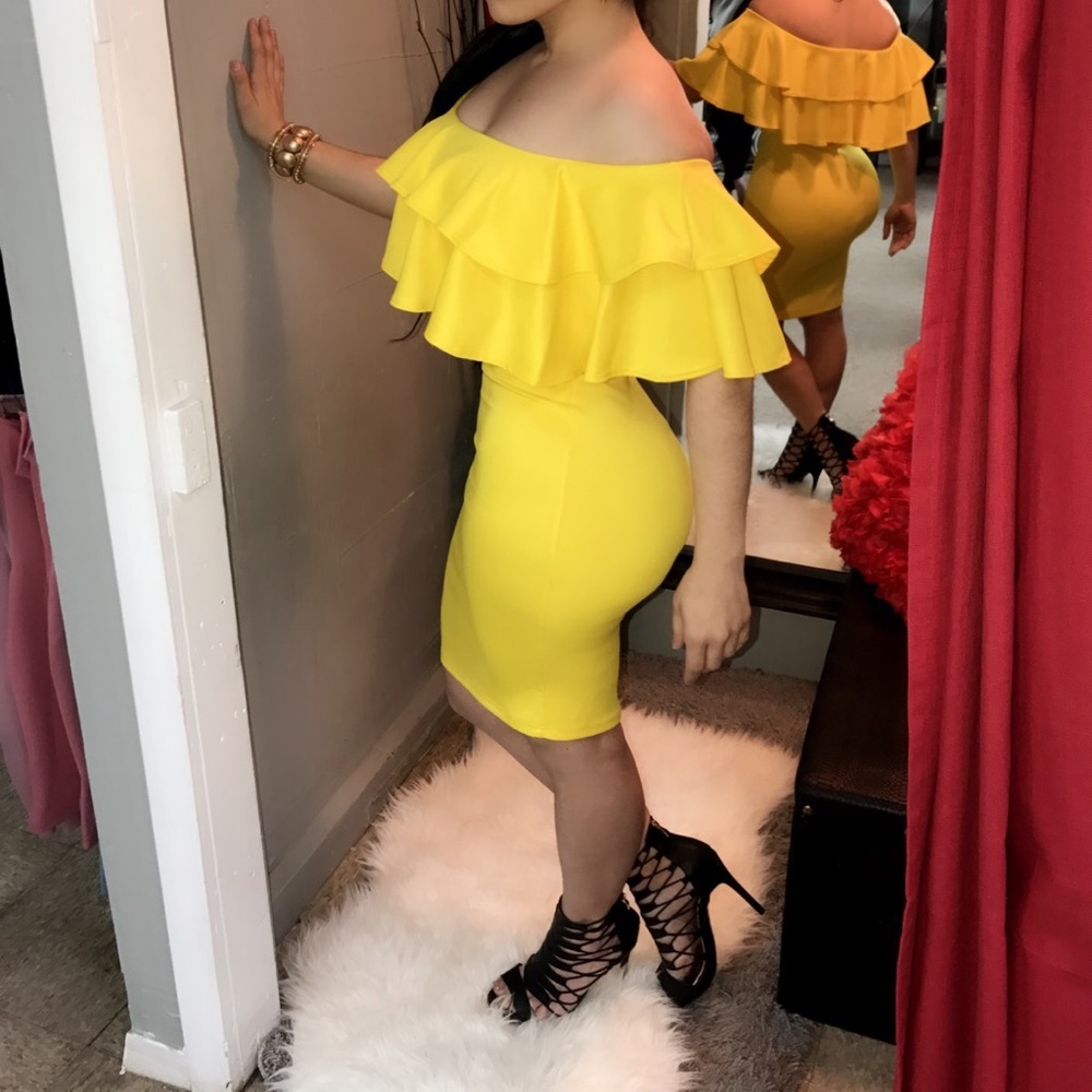 Solid Ruffled Off Shoulder Dress
