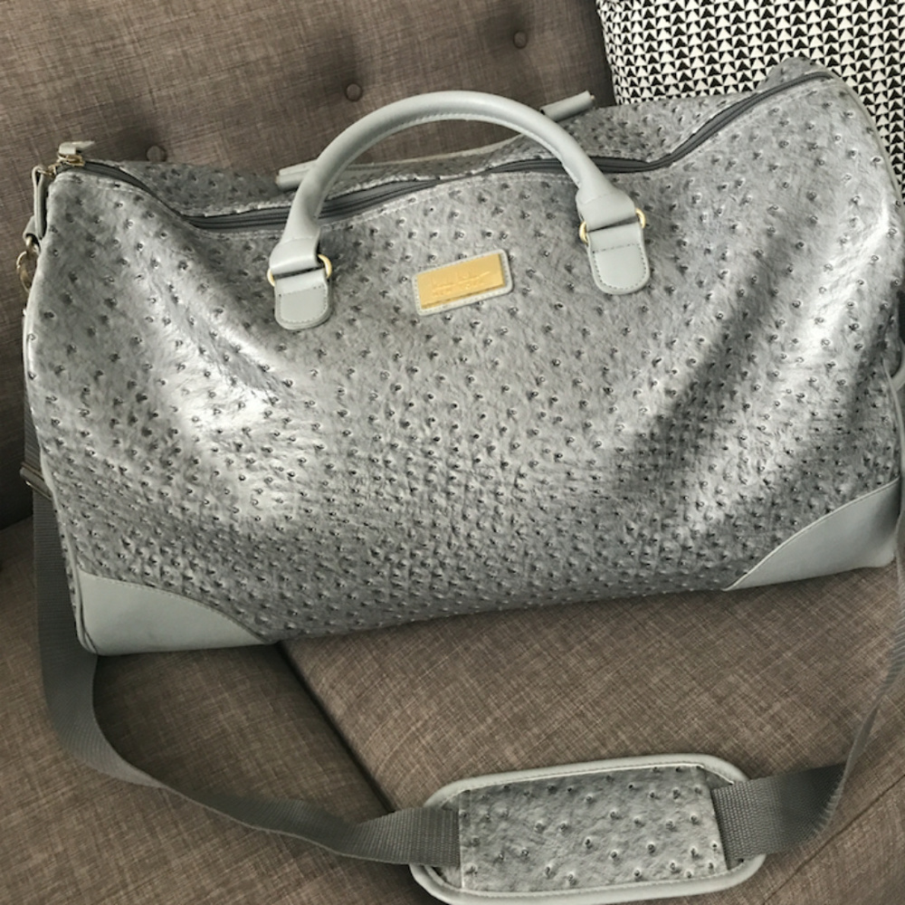 Nicole Miller Grey Faux Ostrich Weekender / Duffle