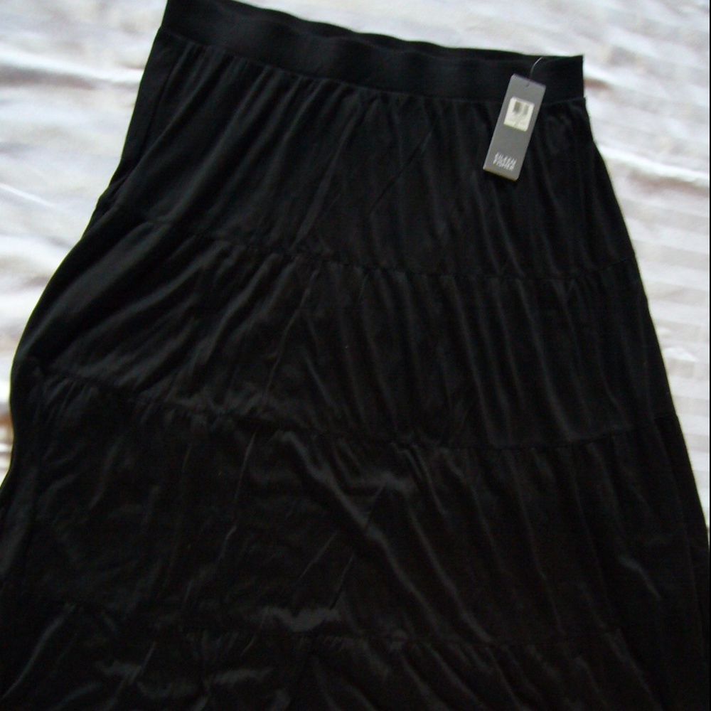 Eileen Fisher women silk black tiered maxi skirt