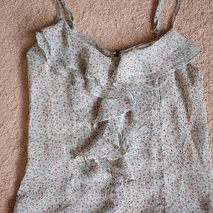 Floral Ruffled Tank Top with Zipper Back