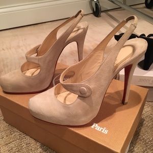 Authentic Christine Louboutin cream suede heel