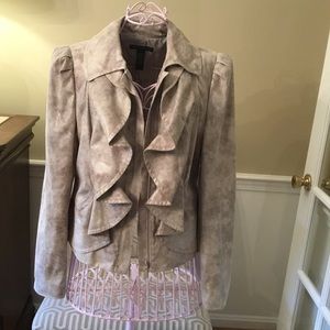 INC Faux Snakeskin Ruffle Front Jacket