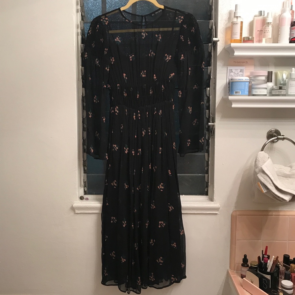 Black Chiffon Floral Print Zara Dress