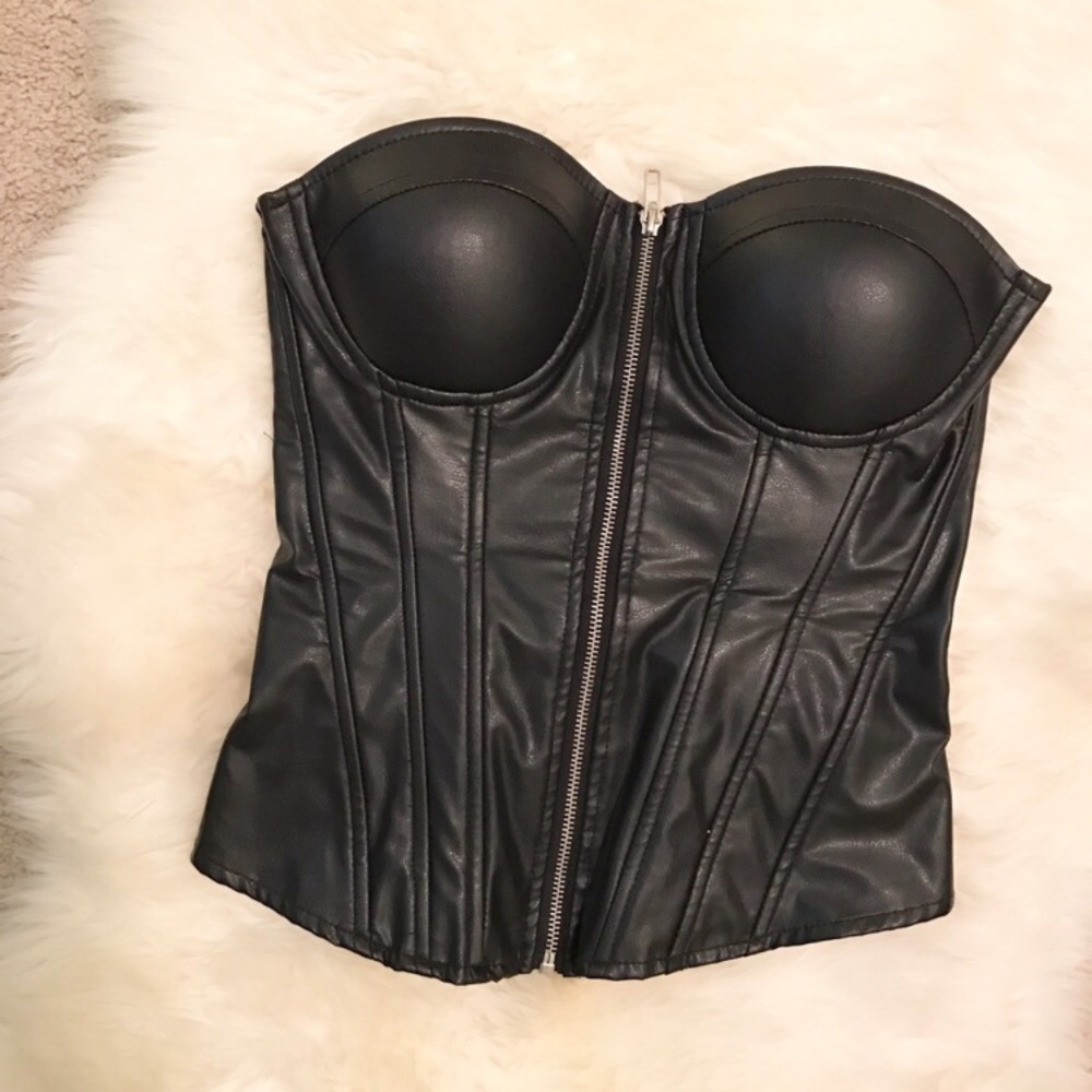 faux leather strapless corset.
